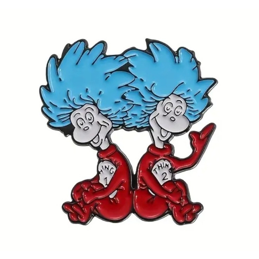 Dr Seuss Thing 1 Thing 2 Enamel Pin Badge Blue Hair‎ Red Outfit
